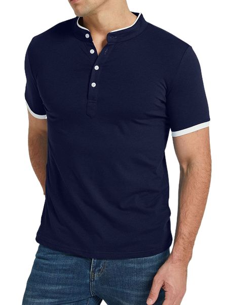 

men half button contrast trim tee 84ml#, White;black
