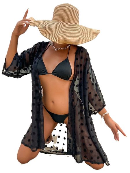 

aamilife swiss dot drop shoulder kimono x7lw#, White;black