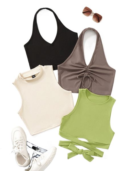 

4pcs ribbed knit solid j1nb#, White