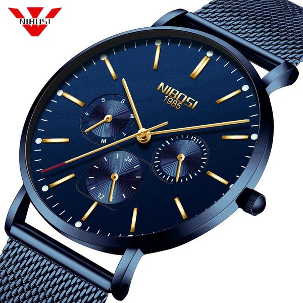 

nibosi mens watches slim mesh waterproof minimalist wrist watch for men quartz sport watch ultra thin clock relogio masculino, Silver