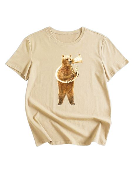 

romwe x florentbodart bear print tee k5zi#, White
