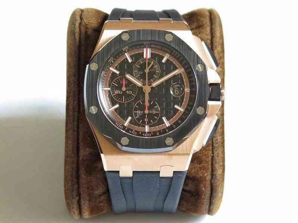 

jf luxury swiss watch ceramic watches 26401 automatic cal.3126 chronograph watch men's wristwatches sapphire rose gold case rubber stra, Slivery;brown