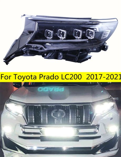 Farol de led completo para toyota prado lc200, farol de led 17-21, luzes diurnas, lente de feixe alto, lâmpada olho de anjo