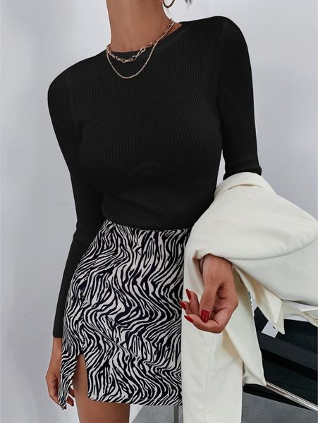

ribbed solid slim sweater d4v8#, White;black