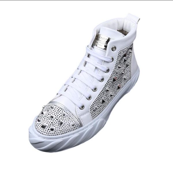 

new designer men's studded rivet spike rhinestone casual shoes british man trending leisure shoes male black white b78