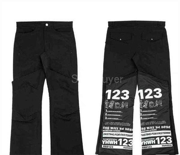 2022ss RRR123 Calça Cargo Oração de Emergência Masculina Qualidade Superior com Cordão Preto Zíper RRR-123 Calça Feminina Streetwear Macacões T220803