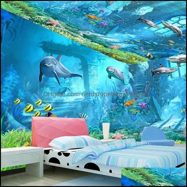 Sfondi Decorazioni per la casa Giardino Mondo sottomarino Murale Carta da parati 3D Teion Kid Camera dei bambini Camera da letto Ocean Cartoon Sfondo Wall Sticker Non