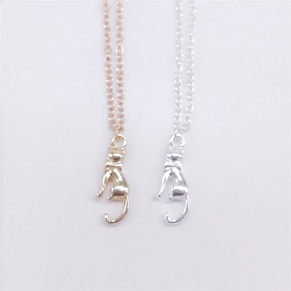 

fashion long-tailed cat necklace with a bow tie lovely gentleman style animal necklace gold white rose three color optiona, Silver