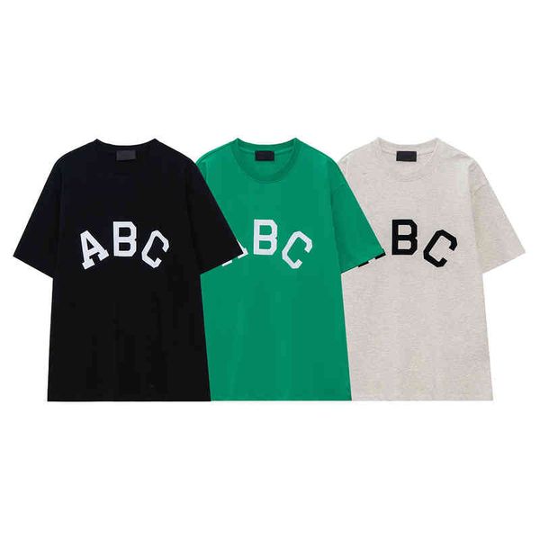 

men's t-shirts 2022 summer high street fashion brand flocking abc letter printing men's and women's casual short sleeve t-shi, White;black