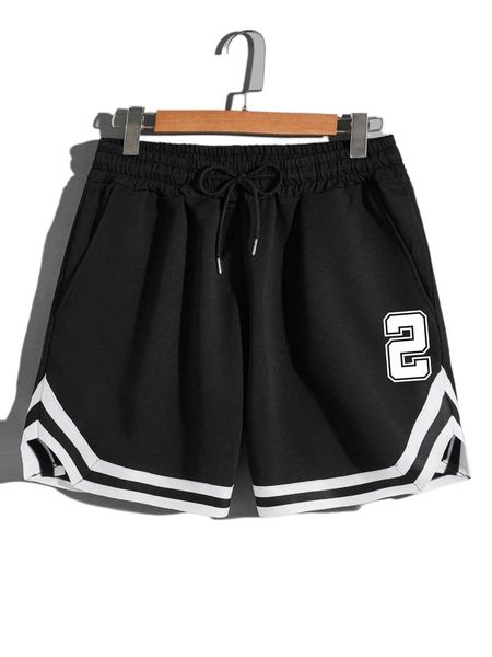 

romwe guys number striped trim shorts d0jr#, White;black
