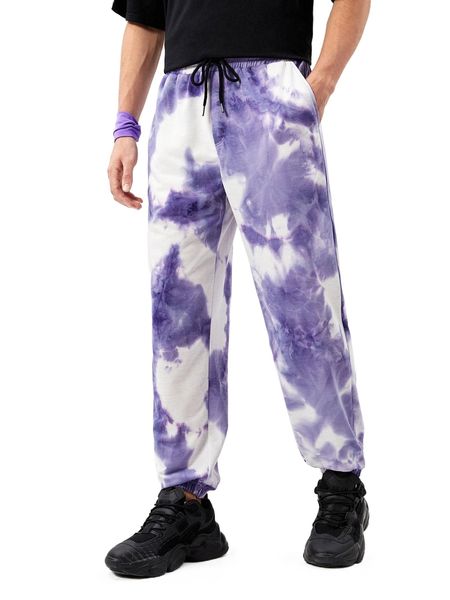 

men tie dye drawstring waist sweatpants q9fa#, Black