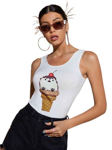 

x squid house cartoon graphic tank u8ni#, White