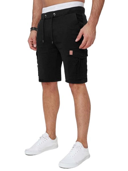 

men flap pocket drawstring waist shorts o783#, White;black