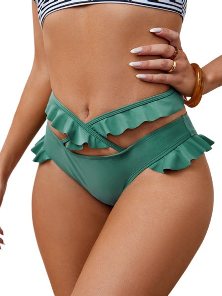 

ruffle trim cut out bikini bottom g9sm#, White;black