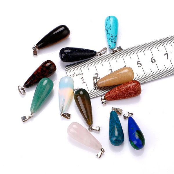 

natural stone chakra reiki healing quartz crystal drops pendant necklace for women men jewelry, Silver