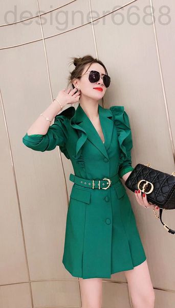 

casual dresses designer early autumn style personalized fashion design feeling ruffle edge suit skirt light mature wind, close waist and sho, Black;gray