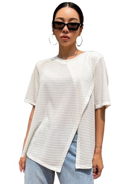 

dazy solid split hem tee m7if#, White
