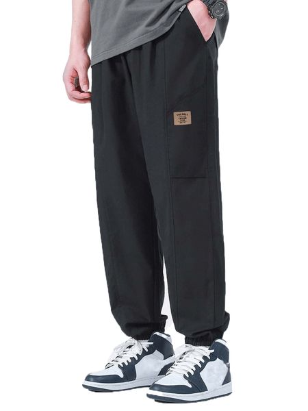 

men patched detail slant pocket pants z5hu#, Black