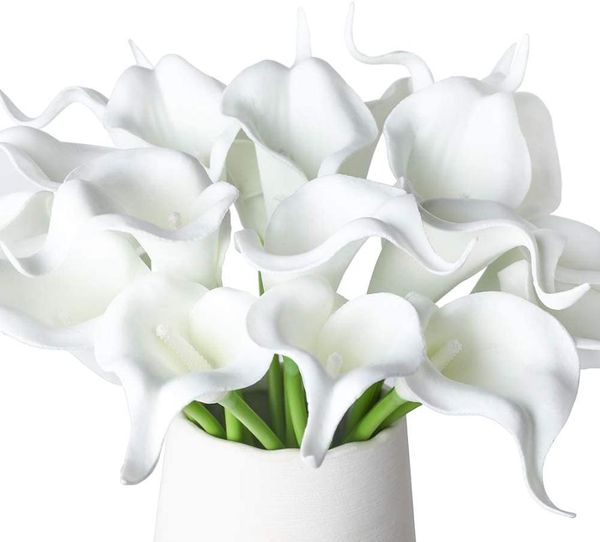 Ghirlande di fiori decorativi 20 pezzi Calla Lily finto bouquet da sposa bianco artificiale vero tocco in lattice decorazione della festa di compleanno per la casaDecorativ