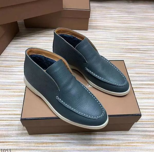 

real leather mens womens winter fur dress shoes loro walk designer boot flats mocassin plus size 40 46, Black