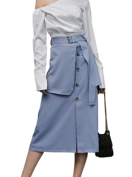 

solid buckle belted skirt x0c6#, Black