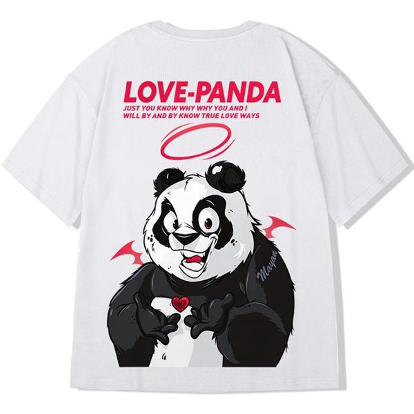 

men's t-shirts hip hop tees love panda cotton loose t shirts casual o-neck oversized shirt punk streetwear m-5xl, White;black