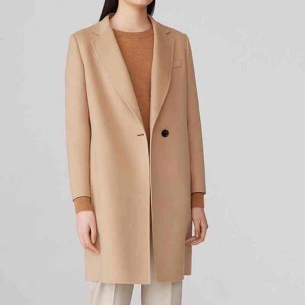 

women's trench coats national light autumn and winter worsted all wool doublesided tweed suit collar women's medium long coat, Tan;black