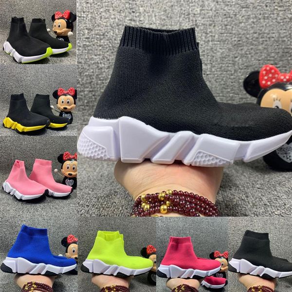 

with box kids speed runner sock shoes for boys socks boots child trainers teenage light and comfortable sneakers chaussures pour e257s, Black