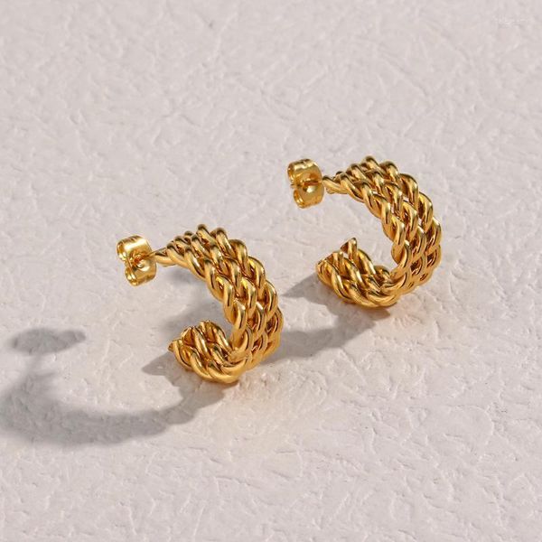 Hoop Huggie Design Minimalistisches Geflecht, gedrehte Metallkette, kleine große goldene Ohrringe für Frauen, eleganter Edelstahl-OhrringHoop Dale22