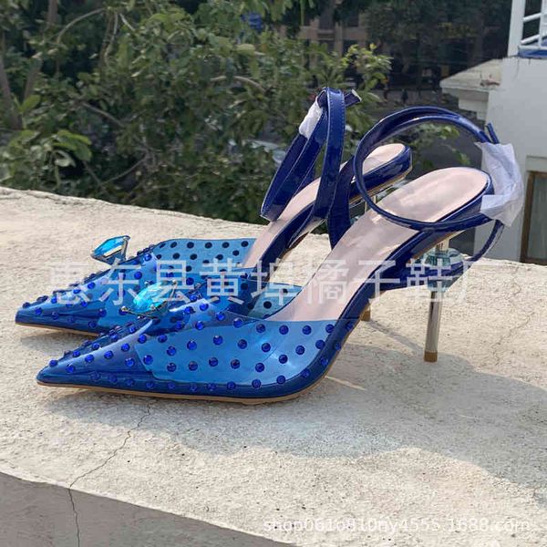 

sandals baotou back empty sandals women's high heels electroplated pearl upper pvc pointed thin shoes, Black