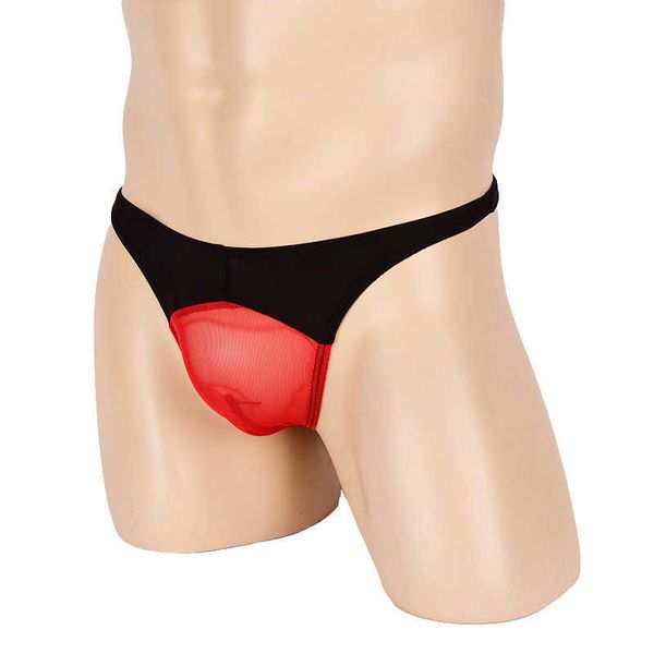 

2022 adultshop men' funny underwear ice silk thong men' u convex perspective mesh low waist fashion personalized temptation t-pa, Red;black