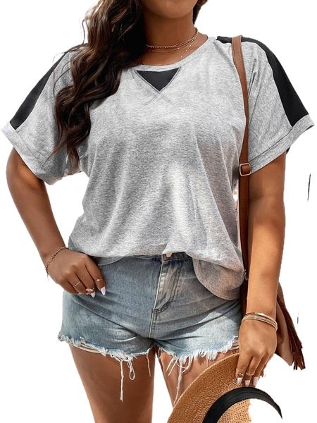 

plus colorblock batwing sleeve tee f3vy#, Black