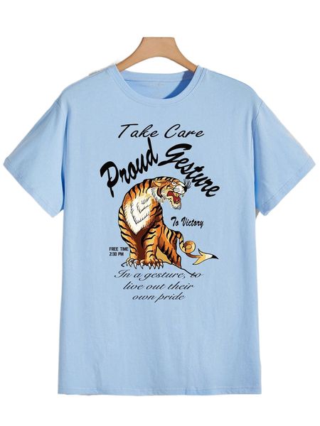 

men tiger and slogan graphic tee v3gw#, White;black