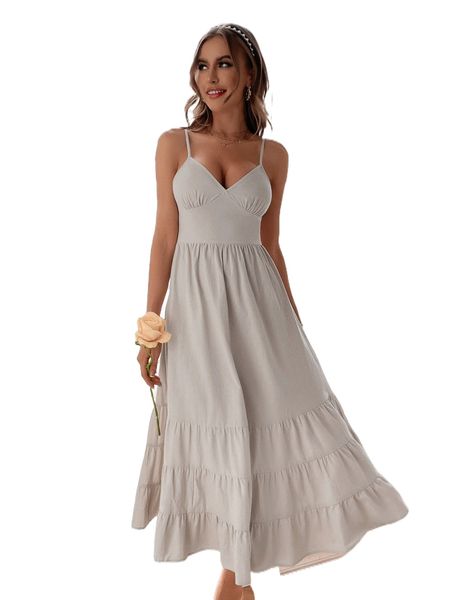 

tie backless ruched ruffle hem cami dress 70mk#, Black;gray