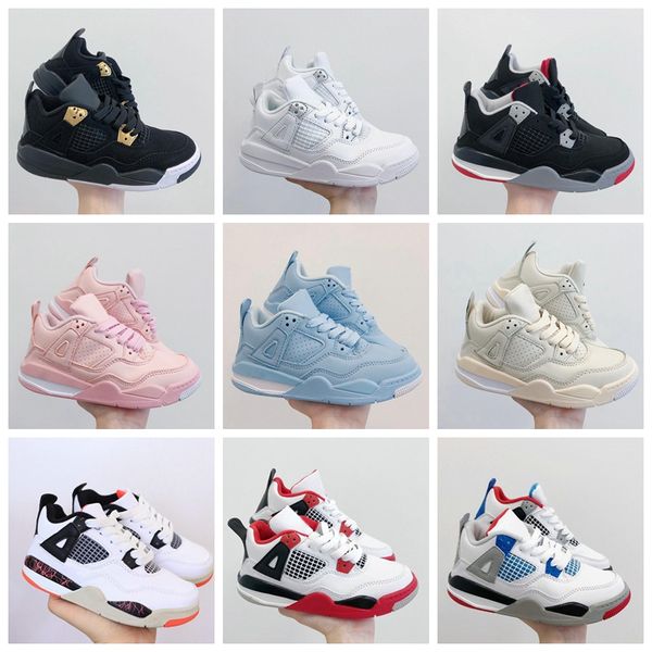 

2022 selling luxurys designer new 4s kids basketball shoes slides chicago 4 infant boy girl sneaker toddlers fashion baby trainers triple s, Black