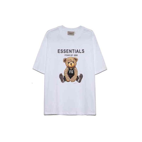

50% discount of bear new god fog double thread essentials print letters men's and women's loose short sleeve t-shirt factory sales, White;black