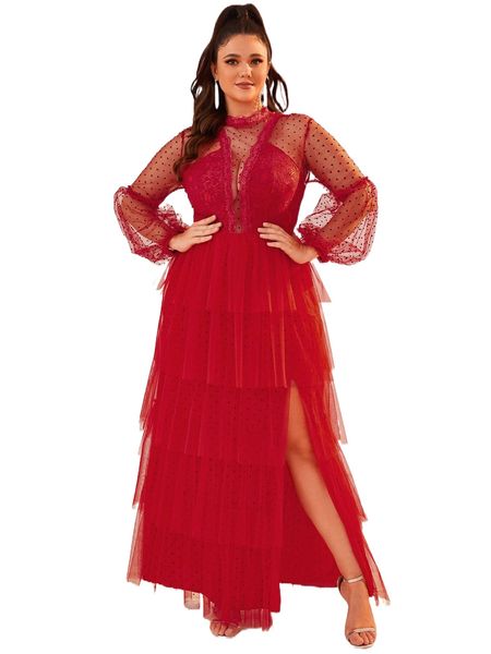 

plus polka dot mesh overlay dress m0ay#, Black