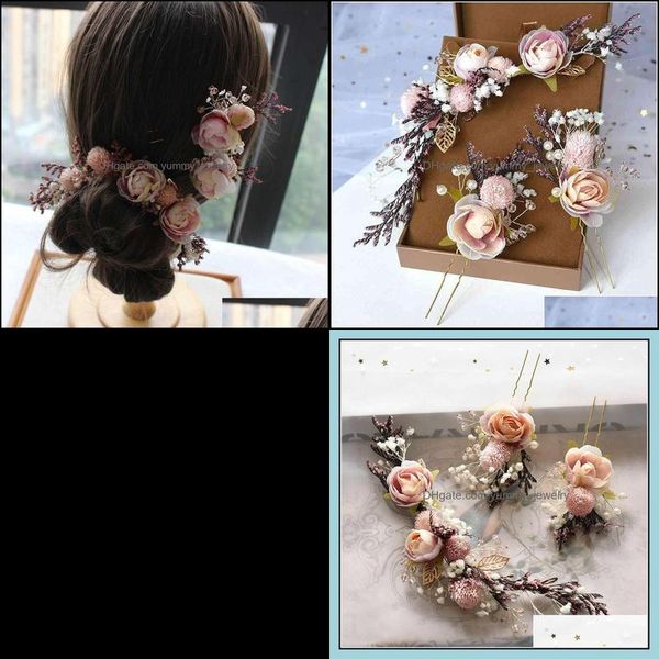 

wedding hair jewelry bride mori headdress dry lace princess flower pinch set korean bridal 210616 drop delivery 2021 2tnak, Slivery;golden