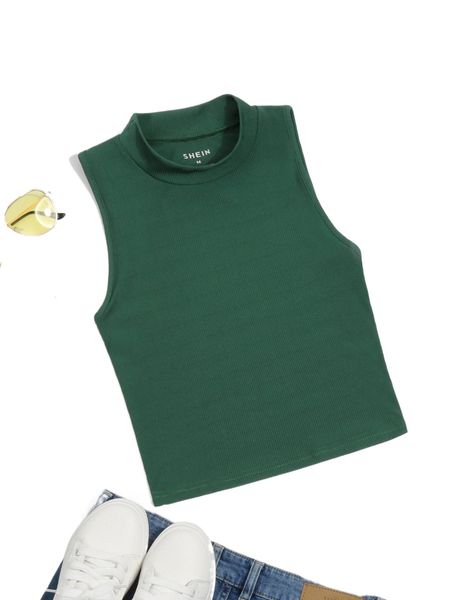 

mock neck ribbed knit tank j9v0#, White