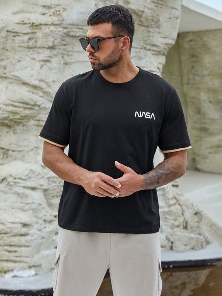 

extended sizes men letter graphic contrast trim tee g8e1#, White;black