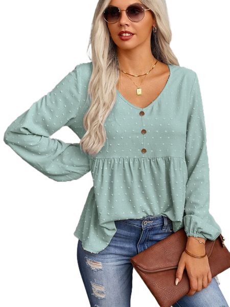 

swiss dot button detail lantern sleeve smock z3oy#, White