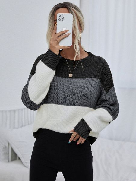 

color block drop shoulder sweater q2vx#, White;black