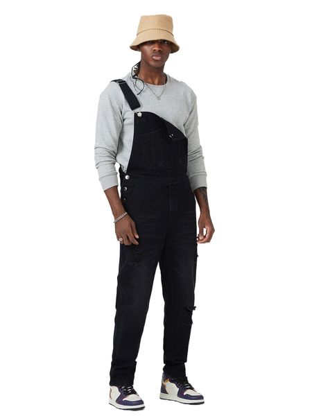 

men 1pc ripped frayed denim overalls u3tv#, Blue