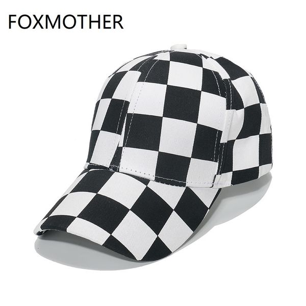 

foxmother fashion spring summer outdoor sport dad hats black red blue plaid check baseball cap men 220513, Blue;gray
