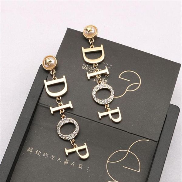 

fashion womens 18k gold plated dangle ear stud earrings brand designers letters luxury women crystal rhinestone pearl earring wedd249c, Silver