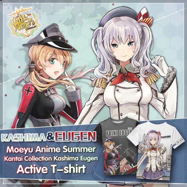 Мужские футболки аниме Kantai Collection Kashima, Eugen Fashion Cartoon Cartoon Men Men Summer Polyester футболка Otaku Manga Cospay