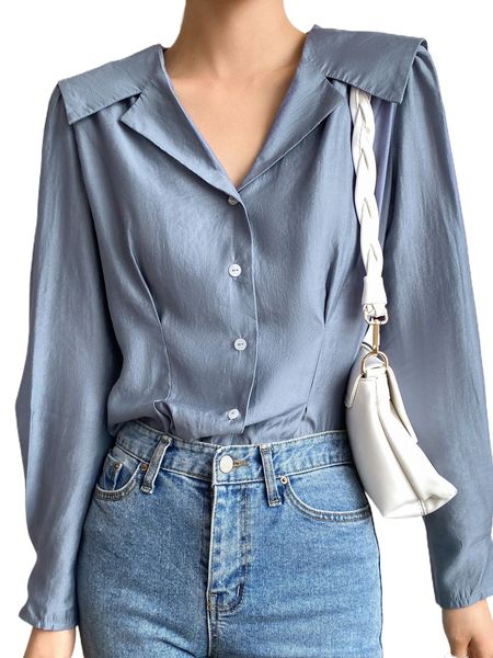 

dazy lapel collar button front shirt b6zd#, White