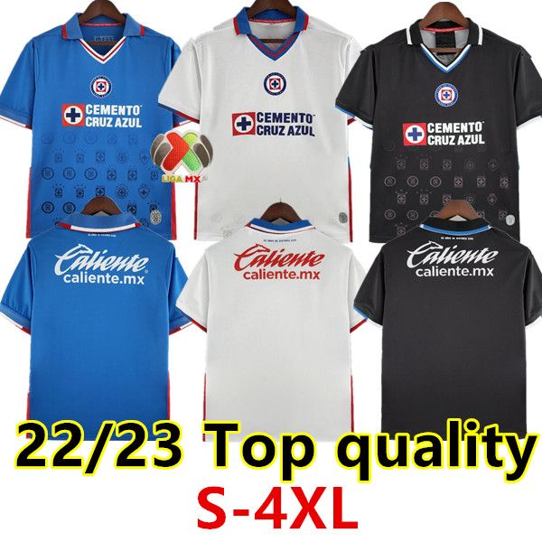 

s-4xl 22 23 cruz azul away home 9 stars soccer jersey 2022 2023 alvarado rodriguez pineda escobar romo white blue football shirt liga mx men, Black;yellow