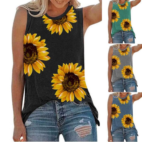 

new women's vest popular little daisy print round neck sleeveless t-shirt, White