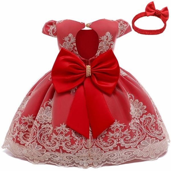 

baby girls christmas dress 1 2 years old lace flower princess dress year party costume baptism dress infantil clothes lj201222, Red;yellow